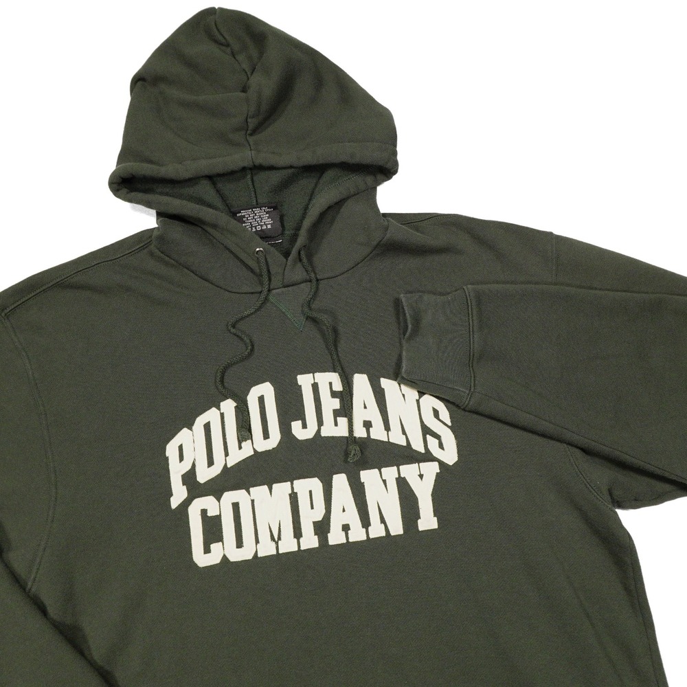 POLO JEANS CO Men's M Hunter Green Cream Embroidered Pullover Hoodie Sweatshirt
